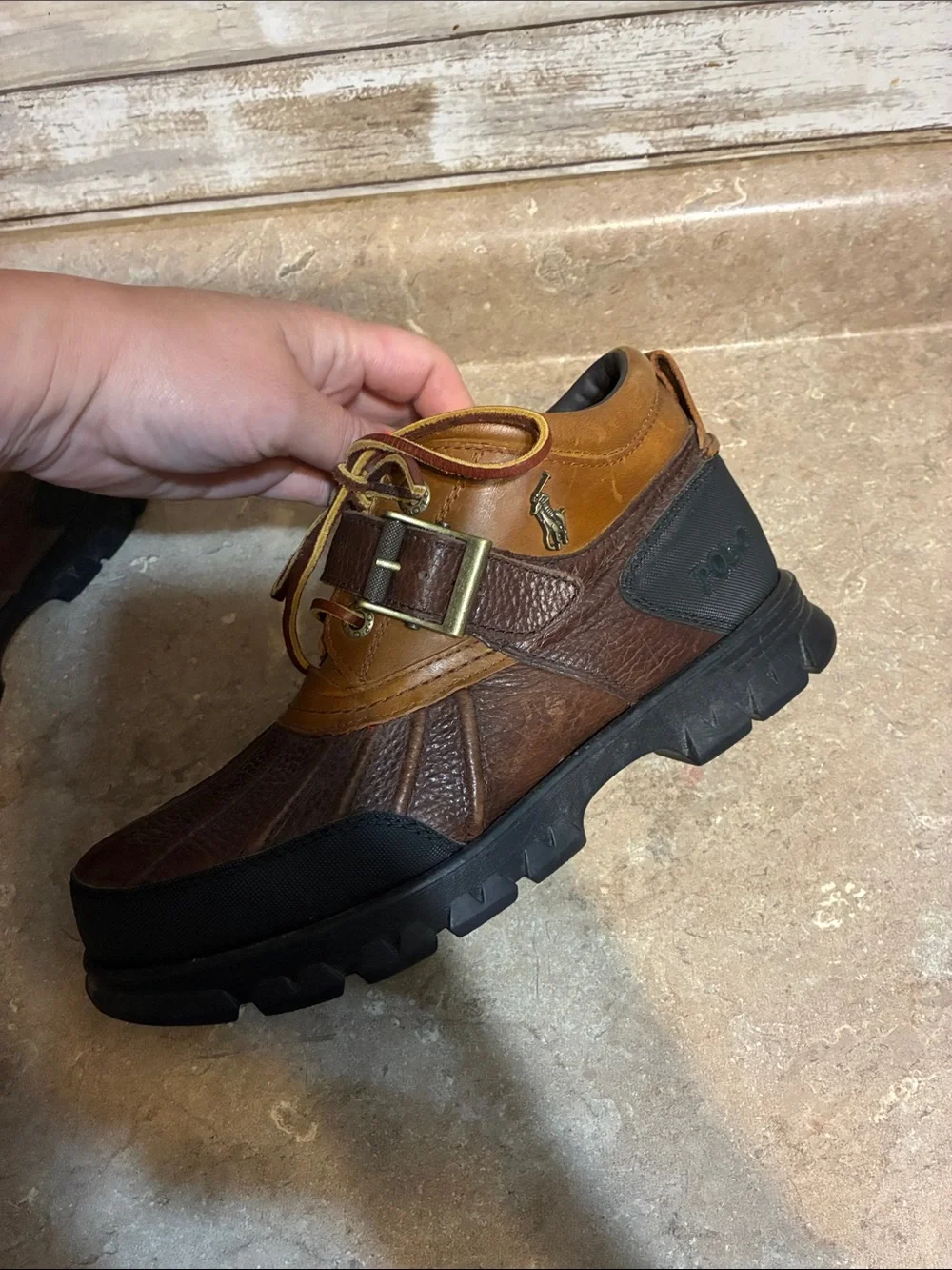 Polo by Ralph Lauren Dover 3 8D 8 D Brown & Tan Leather Duck Boots Hiking Boots